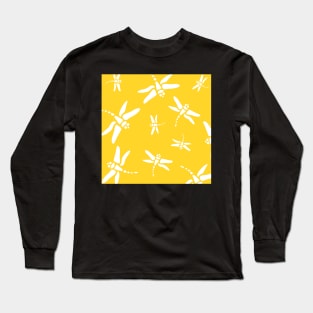 Dragonfly Pattern on Yellow Background Long Sleeve T-Shirt